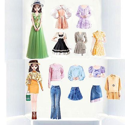 Magnetic Princess Dress Up Paper Doll Pretend Play Toys Magnet People Clothes Puzzles Game for 3+ Year Old Girls Toddler,Preschool Learning Created Imagine Set Birthday Gift - style: E Set