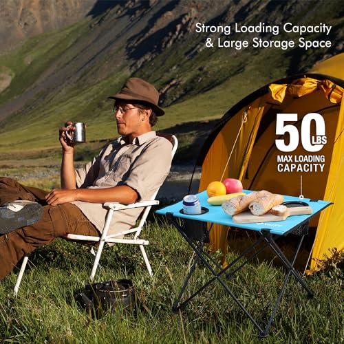 VILLEY Folding Camping Table, Lightweight Portable Beach Table with 2 Cup Holders & Carry Bag for Camping, Beach, Fishing, Travel, and Outdoor Activities(Small) - size: Small