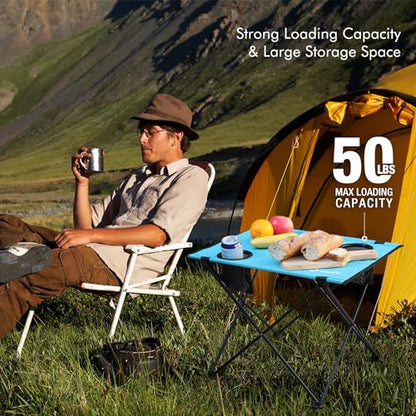 VILLEY Folding Camping Table, Lightweight Portable Beach Table with 2 Cup Holders & Carry Bag for Camping, Beach, Fishing, Travel, and Outdoor Activities(Small) - size: Small