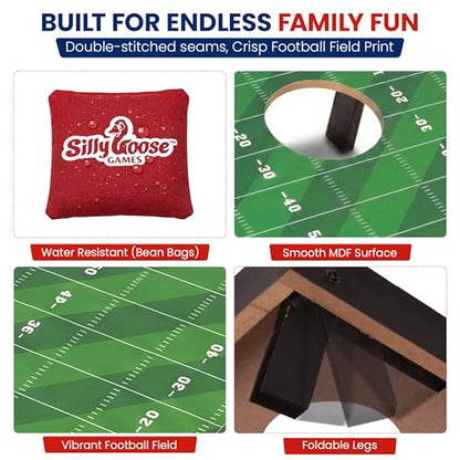 Kids Cornhole Board Set - 20.7”x12.5” Football Edition 2 Foldable MDF Boards + 8 All-Weather Bean Bags - Portable Bean Bag Toss for Indoor & Outdoor Games - Family Yard Game for Tailgate & Lawn Games