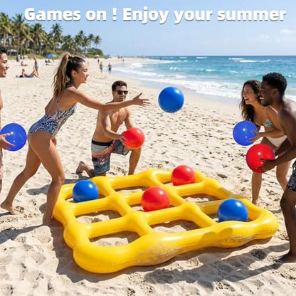 MGparty Pool Games Toys Set - Inflatable Tic Tac Toe Pool Toy with 10 Balls - Summer Outdoor Water Fun for Kids Adults Teens Family Swimming Pool Float Beach Backyard Party Game (2-10 Players)