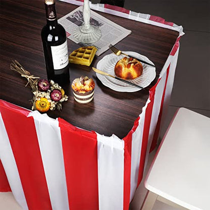 durony 2 Packs Red and White Striped Table Skirt Circus Theme Party Supplies Carnival Table Skirt for Carnival Home Party Decoration, 165 x 30 Inches