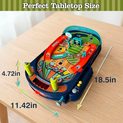Kids Pinball Machine — Tabletop Arcade Game with Obstacles, Pull-Rod Launcher, Flippers, Scoring Targets, Pins & Mini Hoop, 1-2 Player Mini Pinball for Kids Ages 3+ - style: Sport Pinball