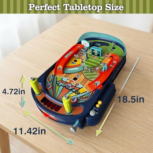 Kids Pinball Machine — Tabletop Arcade Game with Obstacles, Pull-Rod Launcher, Flippers, Scoring Targets, Pins & Mini Hoop, 1-2 Player Mini Pinball for Kids Ages 3+ - style: Sport Pinball