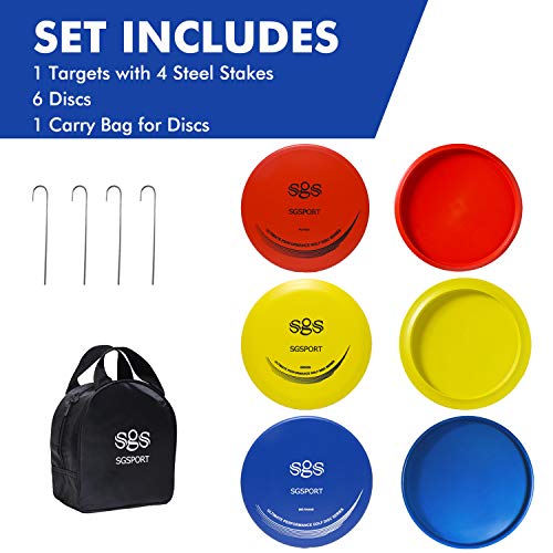 Disc Golf Basket - Portable Disc Golf Target with Heavy Duty 24-Chains Come with 6pcs Disc Golf Discs and Carry Bag, Ground Stake -Suitable for Players of All Levels - Multi Color Available - style: Plus-Blue- 6 PCS