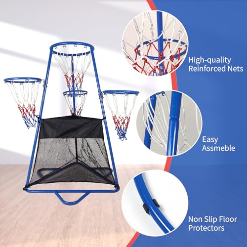 Garvee 4 Hoop Basketball Set for Toddlers, Indoor & Outdoor Play, Preschool Toy for Ages 3+, Includes 4 Basketballs and Air Pump, Fun Basketball Game for Kids