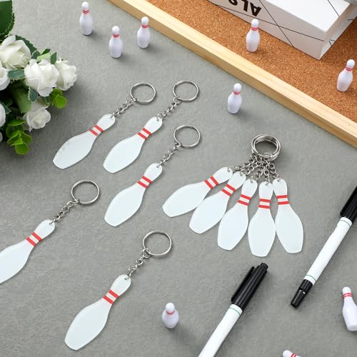 Acrylic Bowling Pin Keychains Bowling Party Favors Carnival Reward Gifts Party Bag Gift Fillers Sports Souvenir with Marker for DIY Writing
