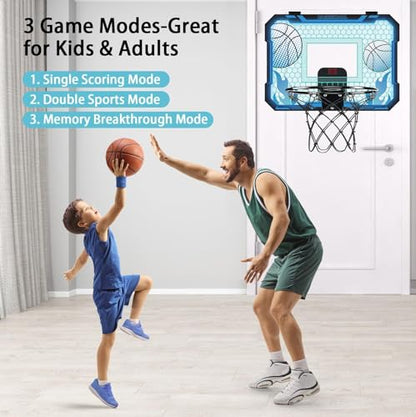 VROGTIK Indoor Basketball Hoop for Kids with Led Lights Mini Basketball Hoop with Remote Control Over The Door Basketball Hoops with Scoreboard Basketball Toys for 4-12 Year Old Boys Girls - style: Blue with Lights