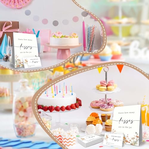 Guess How Many Kisses Bridal Shower Games,Wedding Party Game,Guess How Many baby shower games,Adults Family Large Groups,Birthday Party Game & Activities 50 Cards And Sign - size: mushroom