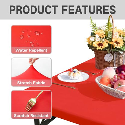Square Fitted Table Cover Elastic Tablecloth Stretch Spandex Table Top Cover Table Topper Cap for Dining Kitchen Home Party Red 34X34 Inch - color: Red, size: 34" x 34" (Square)