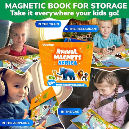 QUOKKA Travel Magnetic Puzzles for Toddlers 1-3 – 20+Pcs Africa Game with Extra-Long Play Book – Fun Travel Game Toy for Kids Ages 3-5 – Strong Magnets for Car Activities – Fun Toddler Puzzle Ages 2-4 - color: 03. Africa