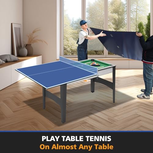 6 * 3ft Ping Pong Conversion Top, Ping Pong Table Conversion Tops, Foldable Portable Table Tennis Table Top, Table Tennis Conversion Top for Home Office, Ping Pong Top for Pool Table, Blue Mid-Size