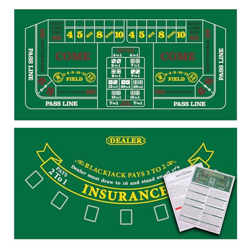GSE Games & Sports Expert 36" x 72" Double-Sided Casino Layout Felt, Las Vegas Style Tabletop Mat for Parties, Home Entertainment, Poker Game Night - style: Blackjack&Craps