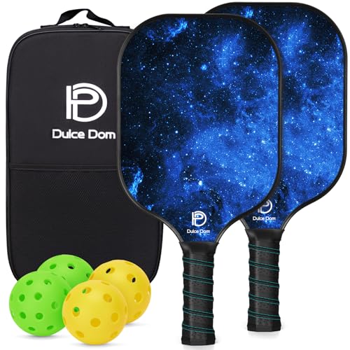 Dulce DOM Pickleball Paddles Set of 2/4 - USAPA Approved, 4 Indoor Outdoor Pickleball Balls, Fiberglass Surface Paddle Racket with Cover Bag, Ideal Training Equipment Gift for Men & Women - color: Blue*2