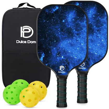 Dulce DOM Pickleball Paddles Set of 2/4 - USAPA Approved, 4 Indoor Outdoor Pickleball Balls, Fiberglass Surface Paddle Racket with Cover Bag, Ideal Training Equipment Gift for Men & Women - color: Blue*2