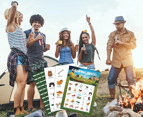 Camping Bingo Cards, Camp Bingo Games for 24 Players, Camp Adventure Games for Family Friends Large Group Activities, Hike Field Trip Holiday Party Favors Supplies Decorations(24) - style: Camping