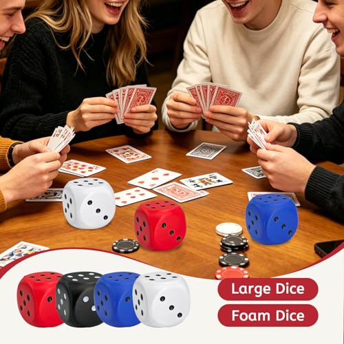 Large Foam Dice, 4 PCS 2.36 Inch Soft Jumbo Dice Set – 6 Sided Squeeze Stress Relief Game Dice for Family Game Night, Party Supplies - color: Multi-color