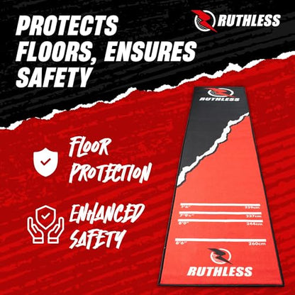 RUTHLESS Darts Mat | Heavy Duty Non Slip Durable Carpet Dart Mat for Floor Black - style: Red Rip