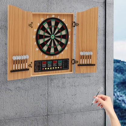 Classic Dartboard Cabinet，Electronic Dartboard Cabinet Set，Dartboard Cabinet Set with Darts and Heads LED Displays for Offices, Gardens, Party Rooms - style: Classic Dartboard Cabinet（Yellow）