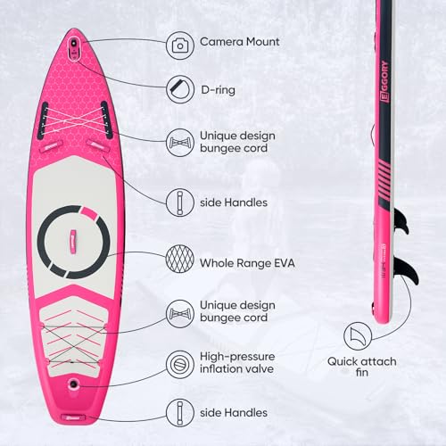 Inflatable Paddle Board,Stand Up Paddle Board Set, Extra Wide SUP Board with Removable Fin, Floating Paddle, Hand Pump, Waterproof Phone Pouch,Traveling Board - color: FT pink