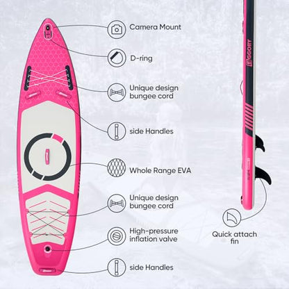 Inflatable Paddle Board,Stand Up Paddle Board Set, Extra Wide SUP Board with Removable Fin, Floating Paddle, Hand Pump, Waterproof Phone Pouch,Traveling Board - color: FT pink