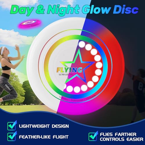 Dilabnba LED Flying Disc Toy for Lawn Game Beach Sand Backyard Outdoor Playing, Glow in The Dark Flying Ring Toass and Catch Camping Toy for Kids Adults Teen, Rechargeable, 175g - style: Set1