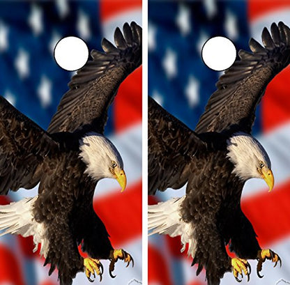 GRAPHIX Express - C210 American Flag Eagle - Patriotic Cornhole Board Wrap - Laminated Weatherproof Vinyl Decal - Easy Bubble-Free Application - Stickers Dimensions: 2' x 4' - Set of 2