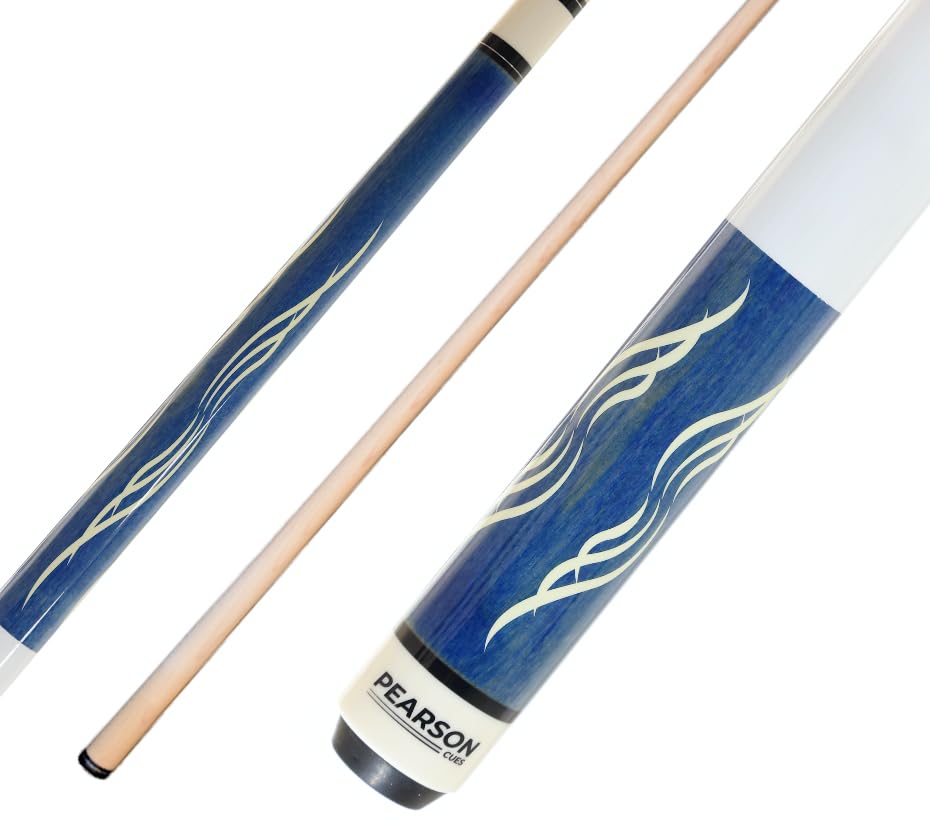 PEARSON P-58 Two-Piece Billiards Pool Cue Stick w/White Gloss Grip - Available in Red/Blue/Grey - color: Blue, size: 18 oz