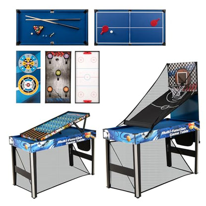 GYMAX Multi Game Table, 10 in 1 Combo Game Table Includes Table Tennis, Basketball, Soccer, Hockey, Archery, Shooting, Darts & Pinball for Home, Game Room, Friends & Family with Complete Accessories