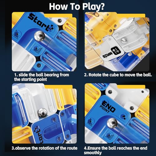 3D Rolling Ball Maze Cube, Large Labyrinth 3D Puzzle Marble Maze Cube, Brain Teaser Game, Educational Learning Sensory Toys Gift for 3+ Age Kids Adults, Logical Thinking, Family Board Games Blue 2.7"