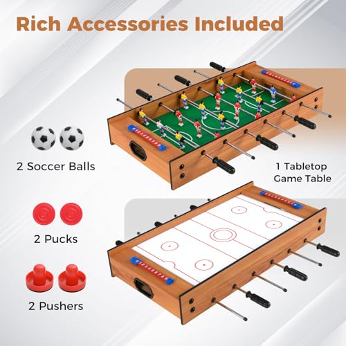 GYMAX 2 in 1 Multi Game Table, Tabletop Foosball Table & Hockey, Combo Game Table Set with Complete Accessories for Kids & Adults, Home, Game Room, Party, Family Nights