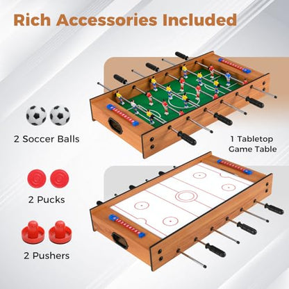 GYMAX 2 in 1 Multi Game Table, Tabletop Foosball Table & Hockey, Combo Game Table Set with Complete Accessories for Kids & Adults, Home, Game Room, Party, Family Nights
