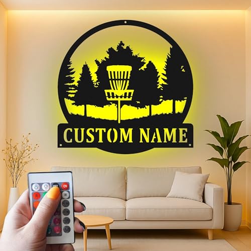 Custom Disc Golf Basket Led Light Metal Wall Art Personalized Gift for Disc Golfers Game Room Decor 3