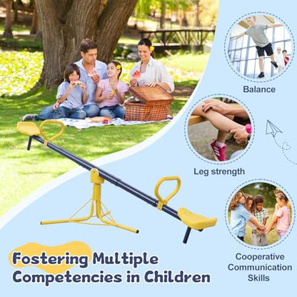 Seesaw for Kids Outdoor, Heavy Duty 250LB 360° Rotating Seesaw Outdoor Teeter Totter with Sit and Spin Design for Backyard Park & Balcony Ideal Outdoor Toys for Kids Ages 3 4 5 6 7 8