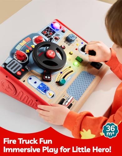 TOP BRIGHT Montessori Busy Board with LED Light, Sensory Toys with Sounds & Switches, Activity Board for Kids 3-5, Car Driving Toy for Toddler Boy, 3 Year Old Girl Boy Gifts for Birthday Christmas