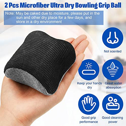 Lewtemi Microfiber Ultra Dry Bowling Grip Ball, 2 Pcs Microfiber Bowling Rosin Bags for Hands for Golf Lifting Rock Climbing Tennis Gymnastics - color: Black and Gray