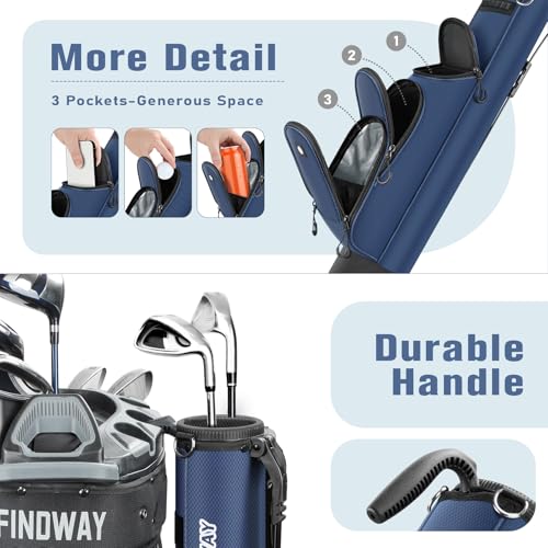 Findway Golf Stand Bag, [Upgraded Generous Space] Small Golf Bag for Driving Range, Par 3 & Executive Courses, Lightweight Sunday Golf Club Carry Bag with 3 Pockets - color: Blue