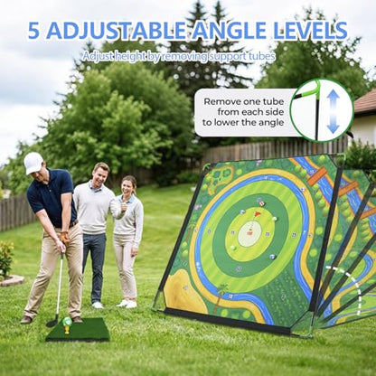 Golf Chipping Game Set with 2 Clubs – Large 71x71 inches Chipping Mat Target, 24 Sticky Balls, Hitting Mat & Scoreboard – Portable Backyard Golf Practice Game for Camping, Home & Gifts