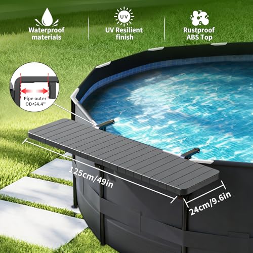 CLICLIET Pool Bar for Above Ground Pool, Pool Side Table with 49"×9.6" Rust-Free ABS Top, Fits 4.4" or Less Top Rail, Holds 110 lbs, Upgrade Swim-Up Portable Poolside Bar Accessories for Frame Pools