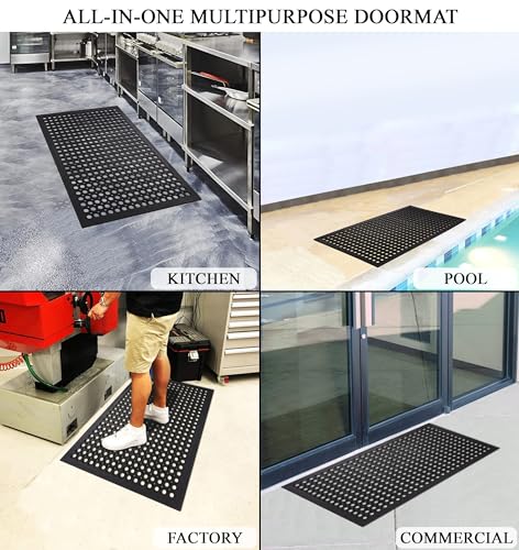 A1 Home Collections New All Purpose Anti Fatigue Versatile Rubber Floor Mat with Drain Holes, Workplace Mat, Restaurant Kitchen Mat, Bar Area Mat, Commercial, Industrial Anti Fatigue Mat 24x36 Inches - size: 36"L x 24"W x 0.6"Th