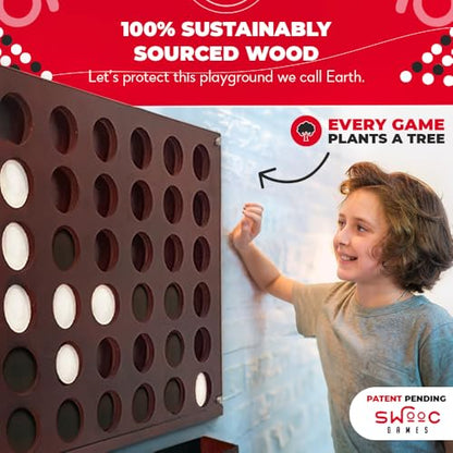 Swooc Games® - Wall Mounted Giant 4 in A Row - 60% Quieter - Jumbo Size Wall Games - Game Room Game, Accessories and Decor - Garage and Basement Decor - Large Connect - Four in a Row for Kids & Adults