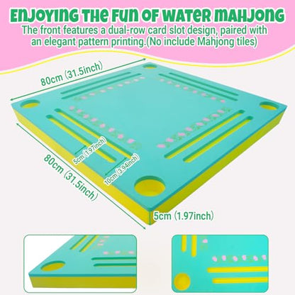 Floating Mahjong Table for Pool - Double-Sided Water Game Tray with Mahjong & Poker Card Playing Surfaces, Swimming Pool and Hot Tub Floating Board for Adults, Lake, Beach