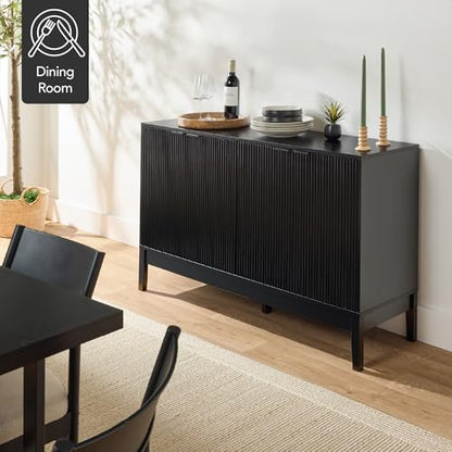 Best Choice Products 55" Modern 4-Door Sideboard Storage Cabinet, Buffet, Media Cabinet, Cupboard, Entryway Accent Table, Bookcase w/Reed Panels and Adjustable Shelves - Black - color: Black