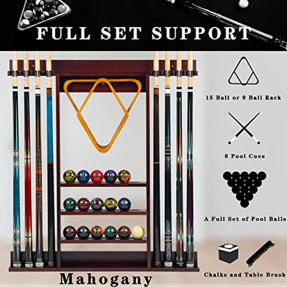 Billmart Pool Stick Holder Wall Mount, 8 Cues Solid Wood Billiard Pool Cue Rack, Pool Table Accessories (Mahogany) - color: 8 Cues Mahogany