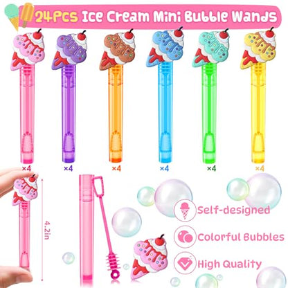 Winrayk Ice Cream Party Favors, 24Pcs Self-designed Mini Bubble Wands for Kids Bubbles Bulk with Detachable Topper (6 Colors), Two Sweet Birthday Gift Pinata Filler Goodie Bag Stuffer Classroom Prizes - style: Ice Cream