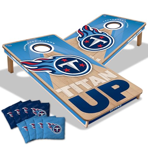 YouTheFan NFL 2' x 4' Slogan Series Professional Wood Cornhole Game with Logo Bags - color: Tennessee Titans