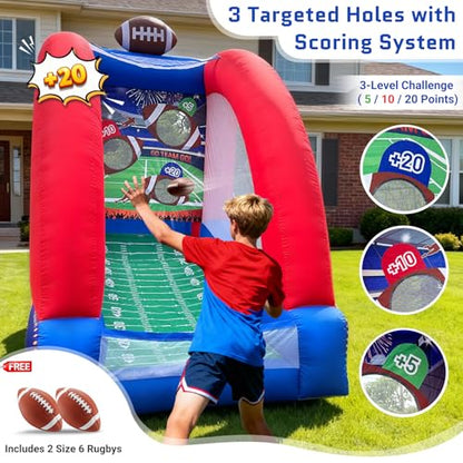 OZIS Inflatable Carnival Games with 2 Balls - Football Toss Throwing Target with Built-in Blower, Easy Setup for Indoor/Outdoor Commercial, Birthday Parties, and Lawn Interactive Game - size: Single Target