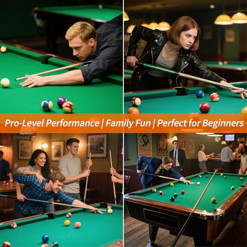 AKLOT Pool Cue Set of 4: 58'' Canadian Maple Billiard Cue Set (18-21oz) W/ 13mm Leather Tip, Wood Finish & 3D Anti-Slip Grip, Complete Weight Kit Billiard Pool Sticks for Adults//Beginners/Pro