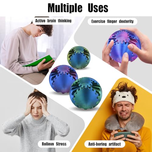 Gear Sphere, 3D Printed Gearsphere - The Steampunk Whirling Wonder Fidget Gear Ball, Gearsphere Cube Fidget Toy for Office and Home, Stress Relief Cool Stuff Toys Gift for 3+ Kids Adult (Gold Blue) - color: Gold Blue