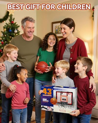 Indoor Basketball Hoop Pro for Kids, Over The Door Basketball Hoop with LED Light/Scoreboard/4 Balls- Upgraded Anti-Impact Backboard, Basketball Toys Gifts for 6 7 8 9 10 11 12 Year Old Boys